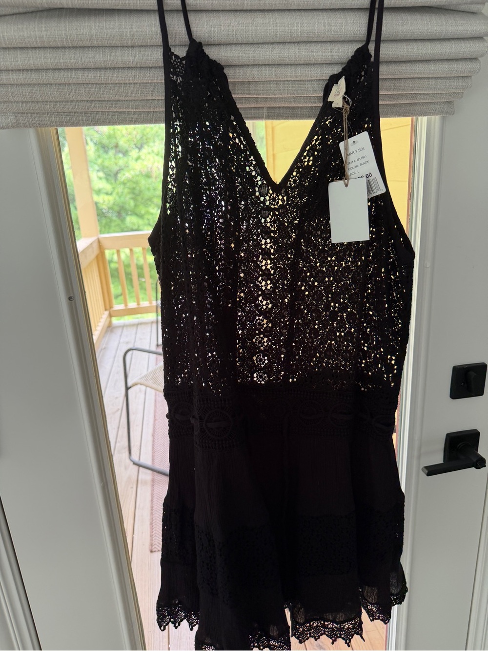 Surf Gypsy Black Lace Crochet V-Neck Dress with Tie Waist
